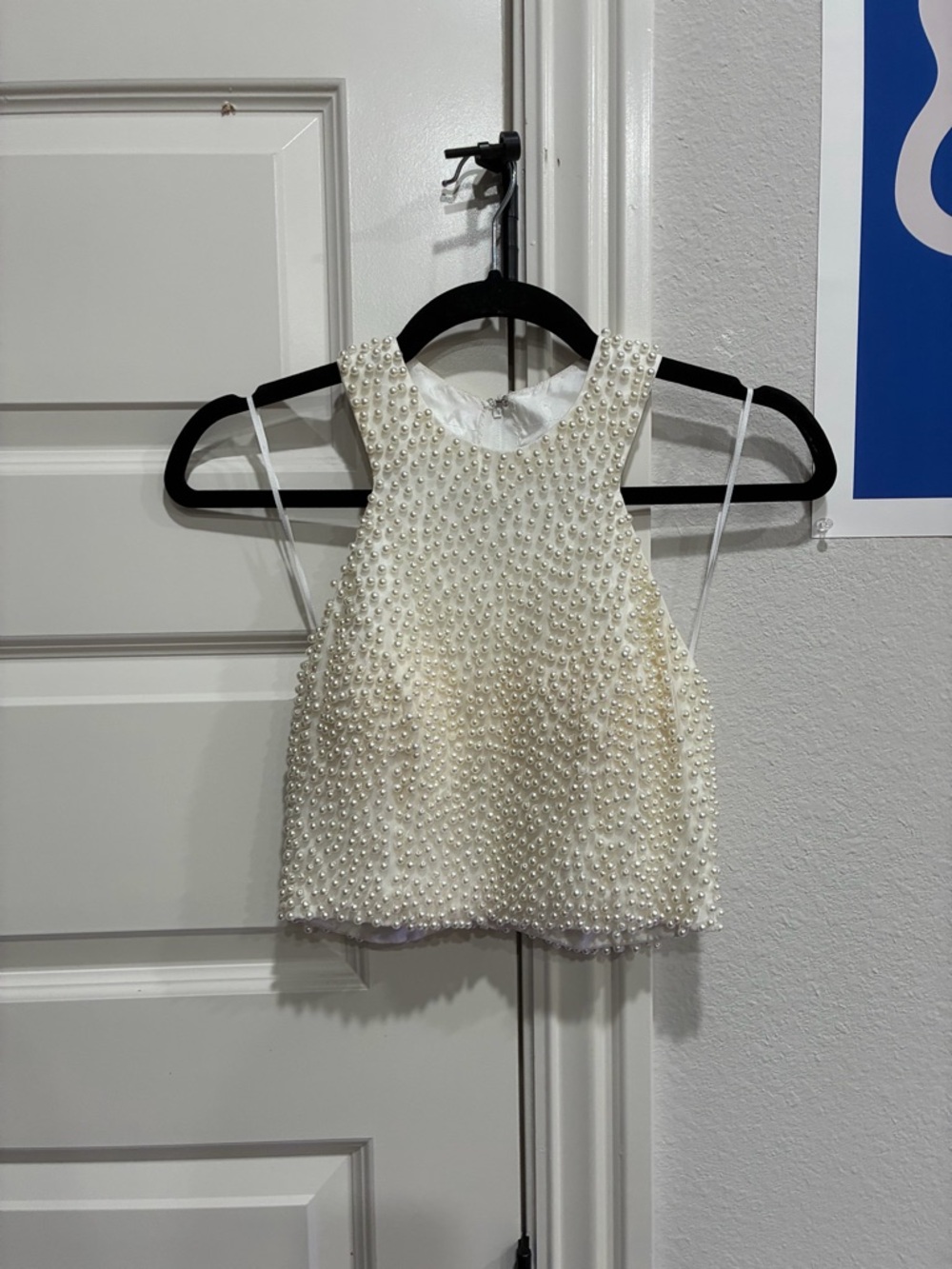 Sherri Hill White Pearl-Embellished Cropped Top